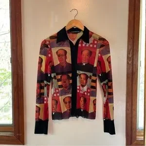 VIVIENNE TAM 和柄トップス Sサイズ Rare Vivienne Tam Mesh Top Size S Vtg Buddha Shirt Long